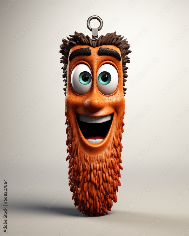 Poster a cartoon character with a beard and a keychain. generative ai