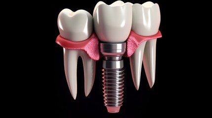 Implant teeth with jaw isolated with clean background