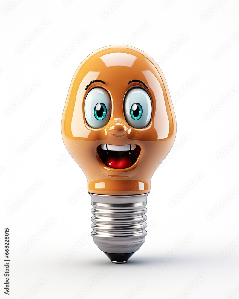 Poster a light bulb with a face on it's side. generative ai