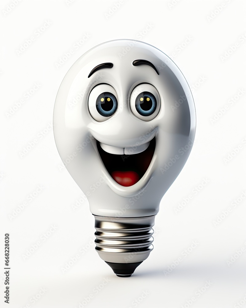 Poster a light bulb with a smiling face on it's side. generative ai