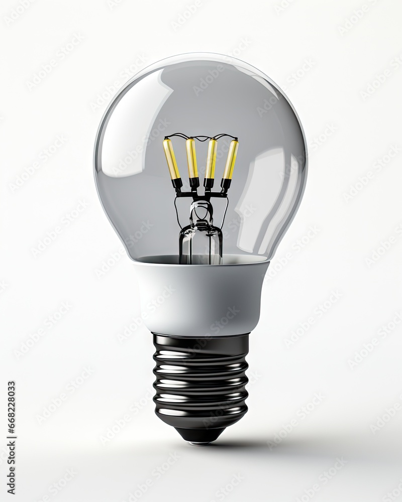 Poster a light bulb with three lights inside of it on a white background. generative ai