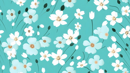 white flower pattern on turquoise background