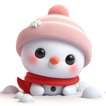 3D clay modelling cute snowman isolated on white background