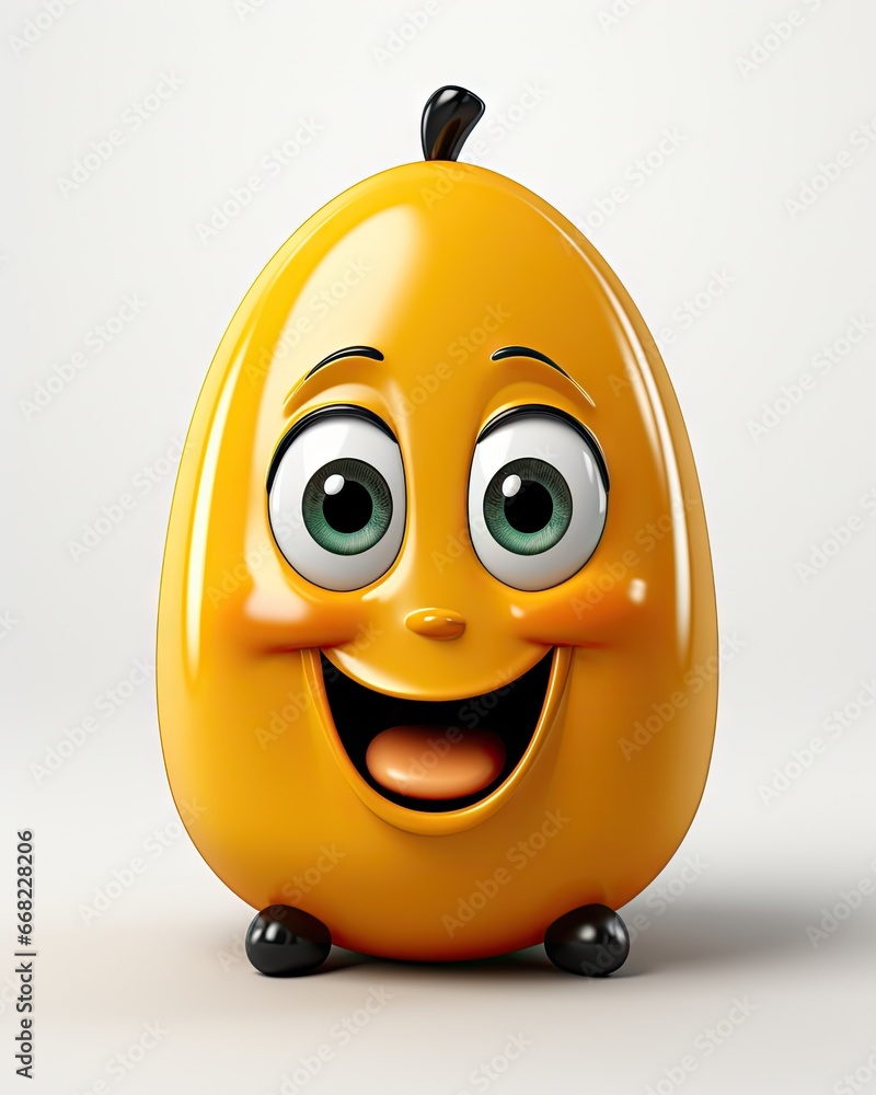Poster a yellow object with eyes and a smile on it's face. generative ai