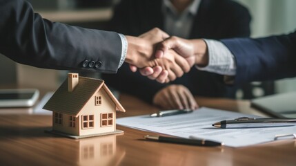 The bank's Mortgage Officers shake hands with customers to congratulate them after signing a housing investment loan agreement