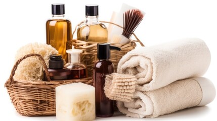 Spa concept with towel and spa aromatherapy items