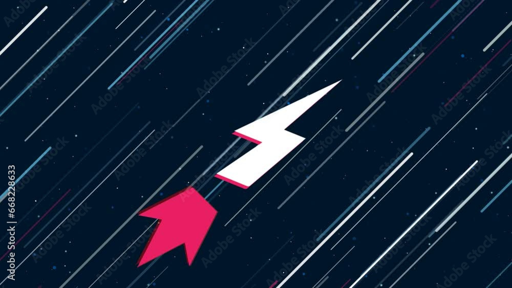 Poster lightning symbol flies through the universe on a jet propulsion. the symbol in the center is shaking