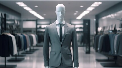 Men shirt in form of suits on mannequin in tailoring room Luxury banner for an expensive men's cloth - obrazy, fototapety, plakaty