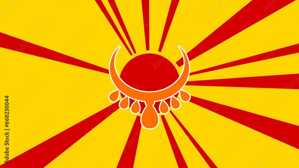 Poster necklace symbol on the background of animation from moving rays of the sun. large orange symbol incr