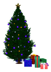 3D Rendering Christmas Tree on White