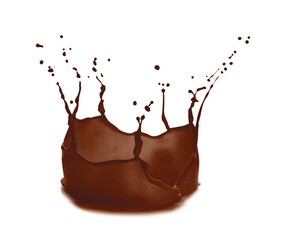 Chocolate color liquid splashing on white background