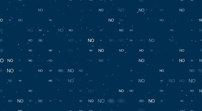 Template animation of evenly spaced no symbols of different sizes and opacity. Animation of transparency and size. Seamless looped 4k animation on dark blue background with stars