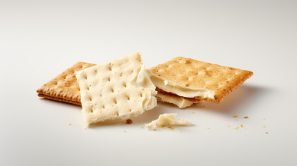 Cracker quebrou em três pedaços, fundo branco