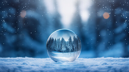 Obraz premium arvores dentro de bola de cristal em cenário de inverno 