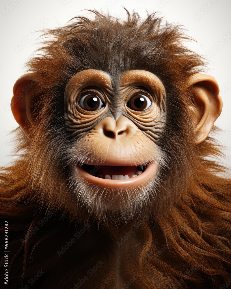 Poster a close up of a monkey with a big smile on its face. generative ai