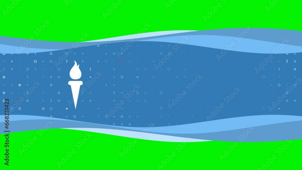 Aufkleber animation of blue banner waves movement with white torch symbol on the left. on the background there