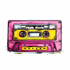 Retro vintage audio cassette on white background. Retro cassette tape. Simple graphic element for design card, poster, banner. Oldschool, 70's, 80's music concept