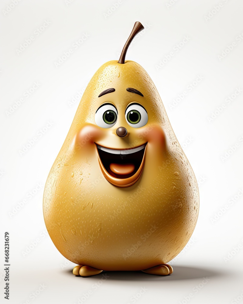 Poster a pear with a mustache and a smile on its face. generative ai