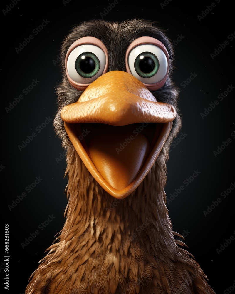 Poster a close up of a bird with a big smile on its face. generative ai