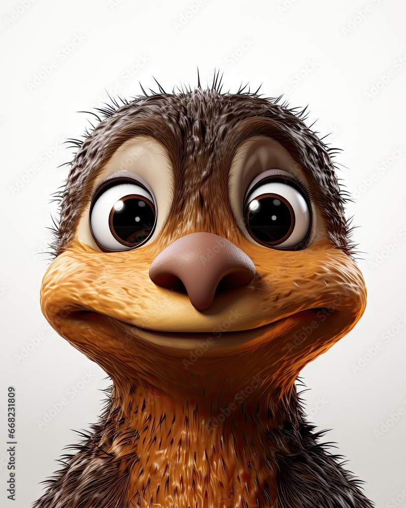 Poster a close up of a bird with a big smile on it's face. generative ai