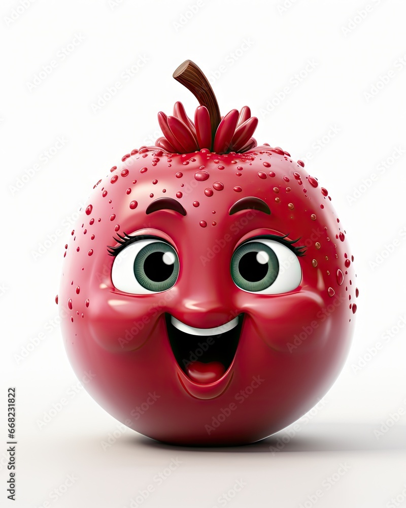 Poster  a close up of a red apple with a face on it.  generative ai