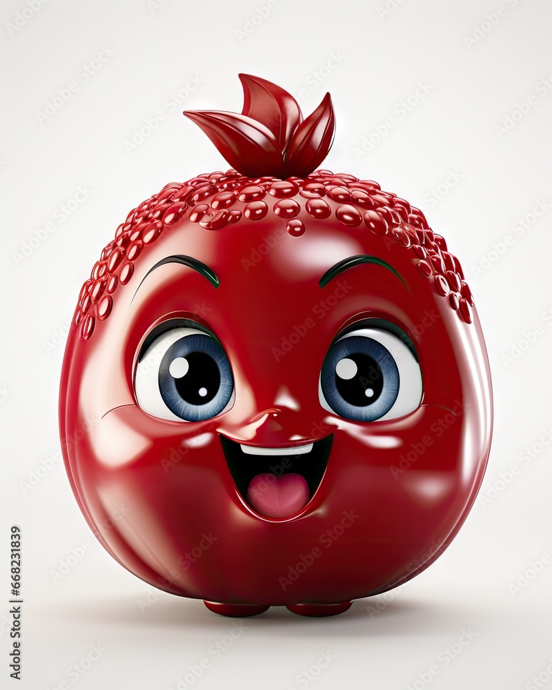 Poster  a close up of a red apple with a face on it.  generative ai