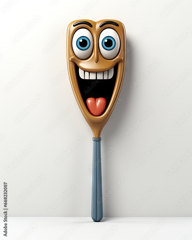 Poster a golden spoon with a smiling face sticking out of it. generative ai