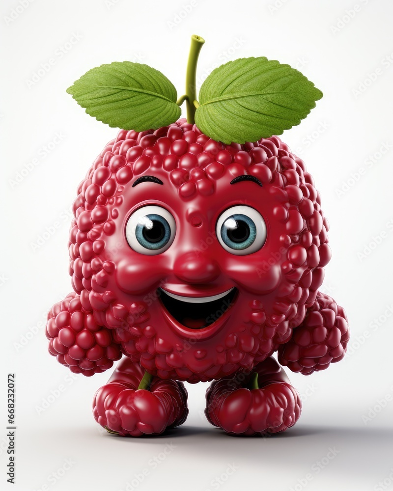 Poster a raspberry with a green leaf on top of it. generative ai