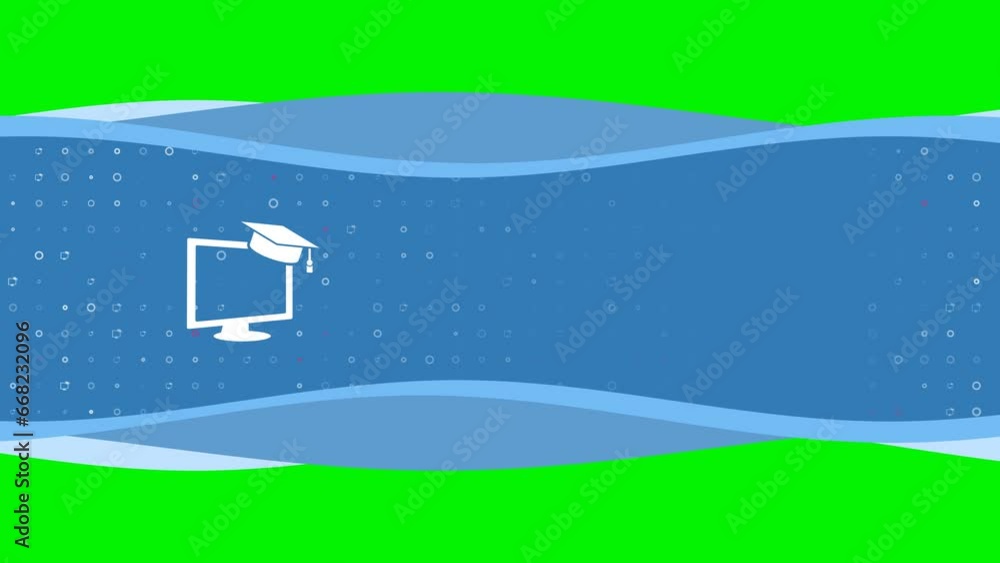 Aufkleber animation of blue banner waves movement with white distance learning symbol on the left. on the back