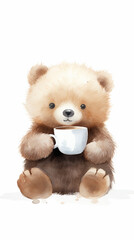 Fototapeta premium urso fofo tomando café em xícara 
