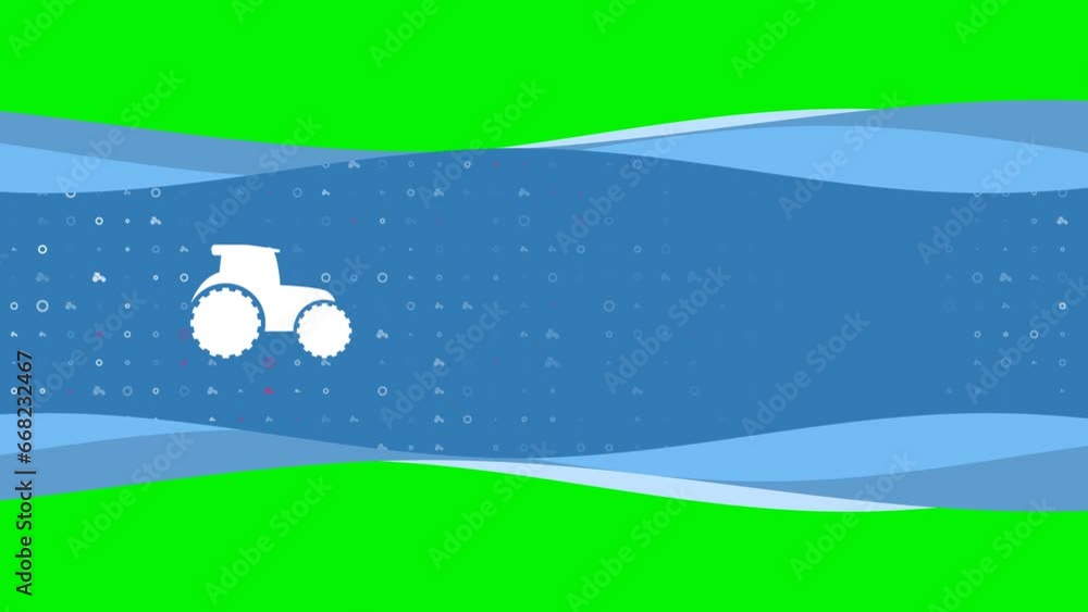 Poster animation of blue banner waves movement with white tractor symbol on the left. on the background the