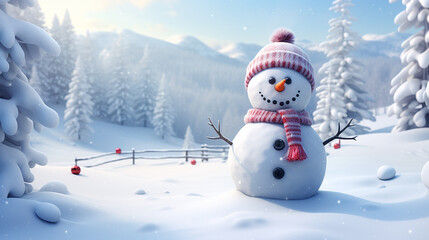 Obraz premium boneco de neve sorridente em fundo de inverno no natal 