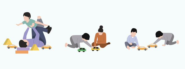 Set parent spending time with little son. parenting concept. dad having fun with his kid