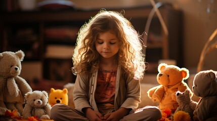 Child Engaging in Playful Yoga and Meditation with a Plush Toy Friend