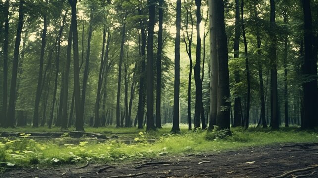A day in the forest muted green tone image Ai generated art
