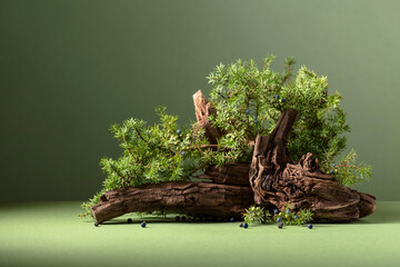 Abstract nature scene with a composition of juniper branches and dry snags.