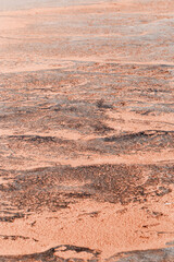 Macro photo shore salt lake, design texture pattern concept natural or wallpaper, abstract ornamental surface from sand and mud, dry ground landscape view, aesthetic nature background, curle lines
