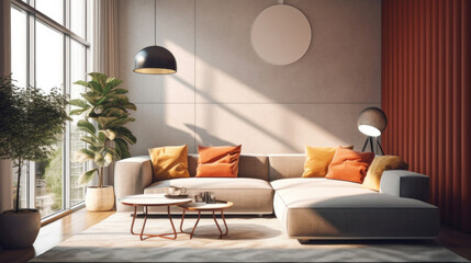 Contemporary Living Room, Modern Interior Design Background.