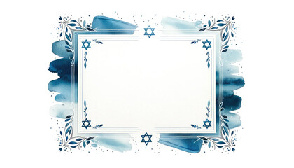 Fototapeta na wymiar Watercolour frame illustration with Traditional Jewish holiday Hanukkah symbols. Copy space in middle