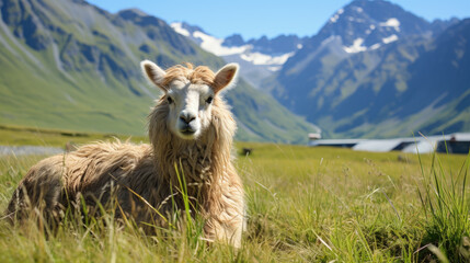 llama in the mountains - Powered by Adobe