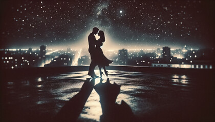 Intimate Rooftop Dance Under Starry Night