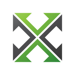 Green and Black Arrow Square Shaped Letter X Icon