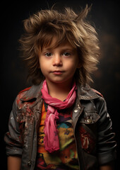 A Portrait of a Young Boy Dressed as a 1980's Rockstar