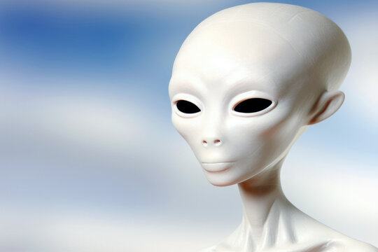 Paranormal encounter: alien face in close up, copy space