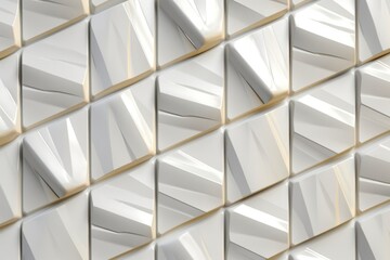 White squares stylized in the form of decorative convex modules with worn gold edges.3d illustration. High quality image, Generative AI