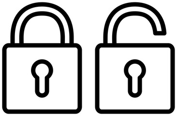 Closed lock nad open lock icons set. Outline safe symbol. Padlock illustration. - obrazy, fototapety, plakaty
