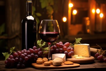 An inviting scene featuring a bottle of Grenache/Garnacha wine with a cheese platter on a rustic table