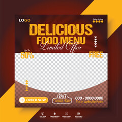 Fast Food menu and restaurant business marketing social media banner design template.