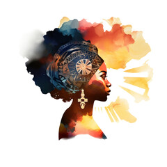 colorful vivid expressive Abstract painting of a black woman. clipart png woman. black woman art. abstract portrait of a beautiful black woman.