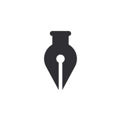 Ink pen. Goose feather. Bird nib. Logo template. Black feather. Quill feather. Bird plume. Ink pen icon. Literature symbol. Writer's. Poet icon. Quill icon. Feather silhouette. ink pot. Retro pen logo